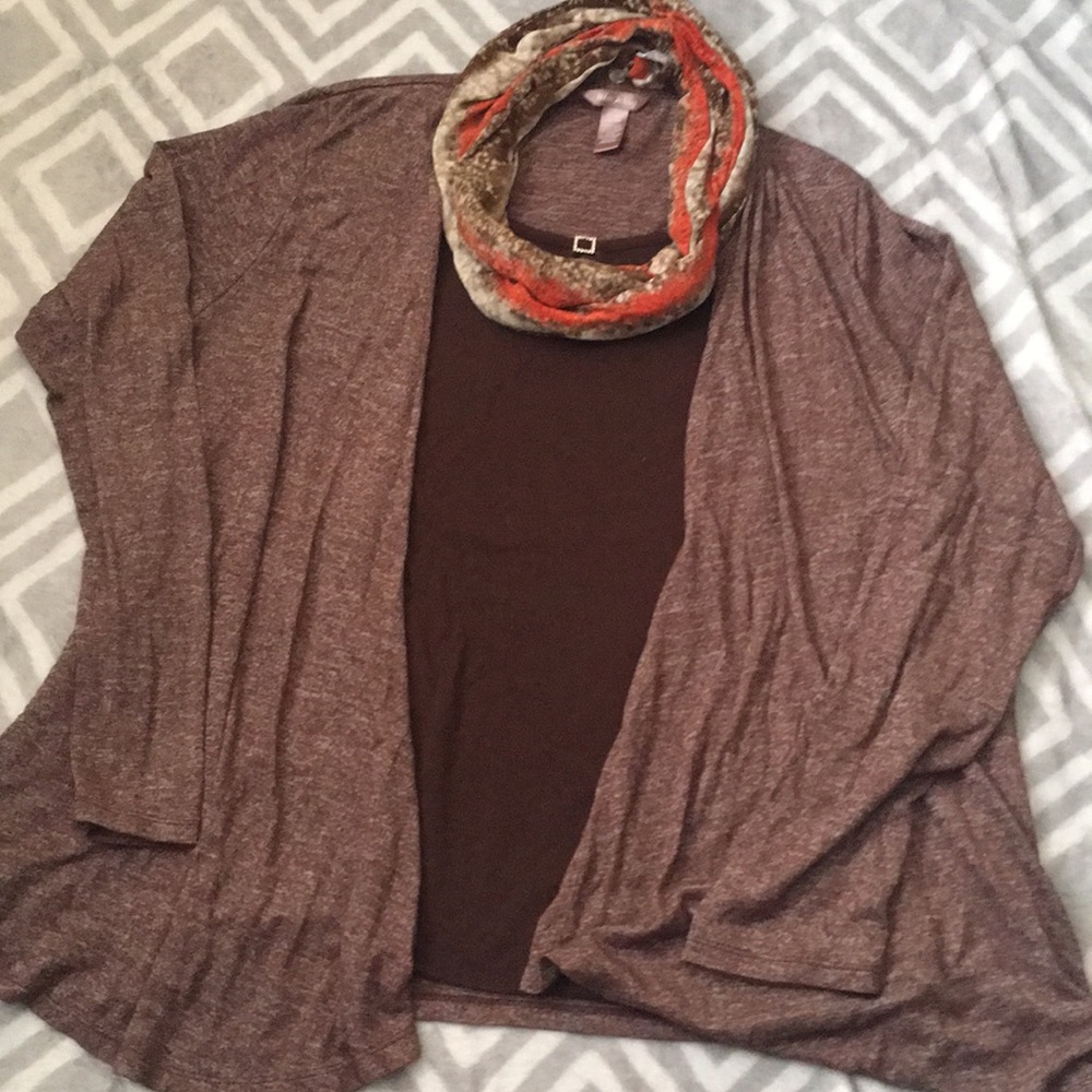 Cardigan w/ built in tank and attached scarf